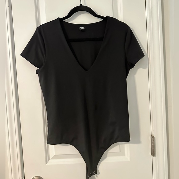 Express Tops - Express Black V-Neck Bodysuit